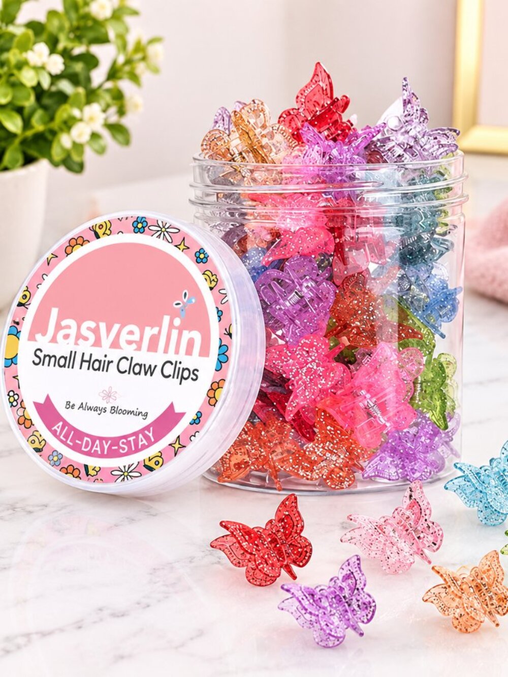 JASVERLIN Glitter Butterfly Hair Claw Clips, Y2K Hair Accessories 50 Pcs